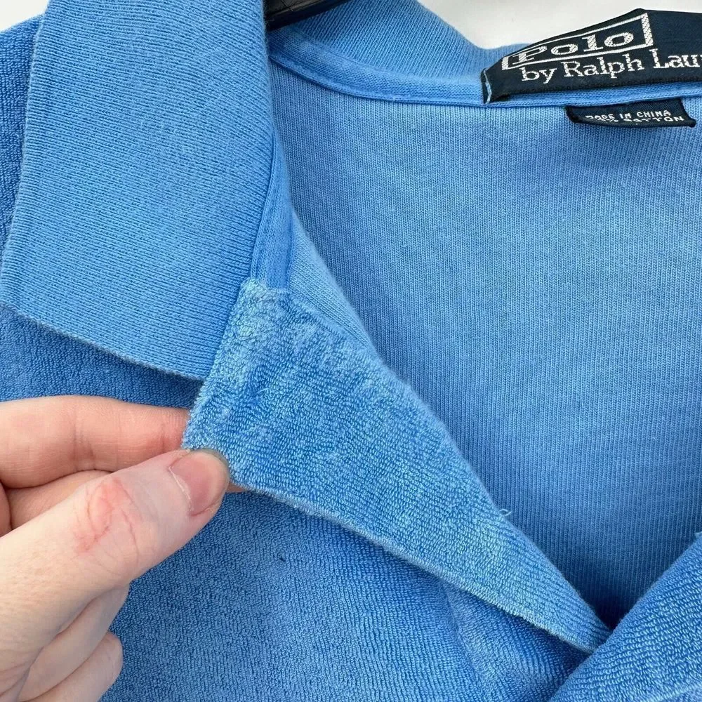 Vintage Polo Ralph Lauren Polo Shirt Terry Cloth L Blue Preppy Luxury Rare Beach